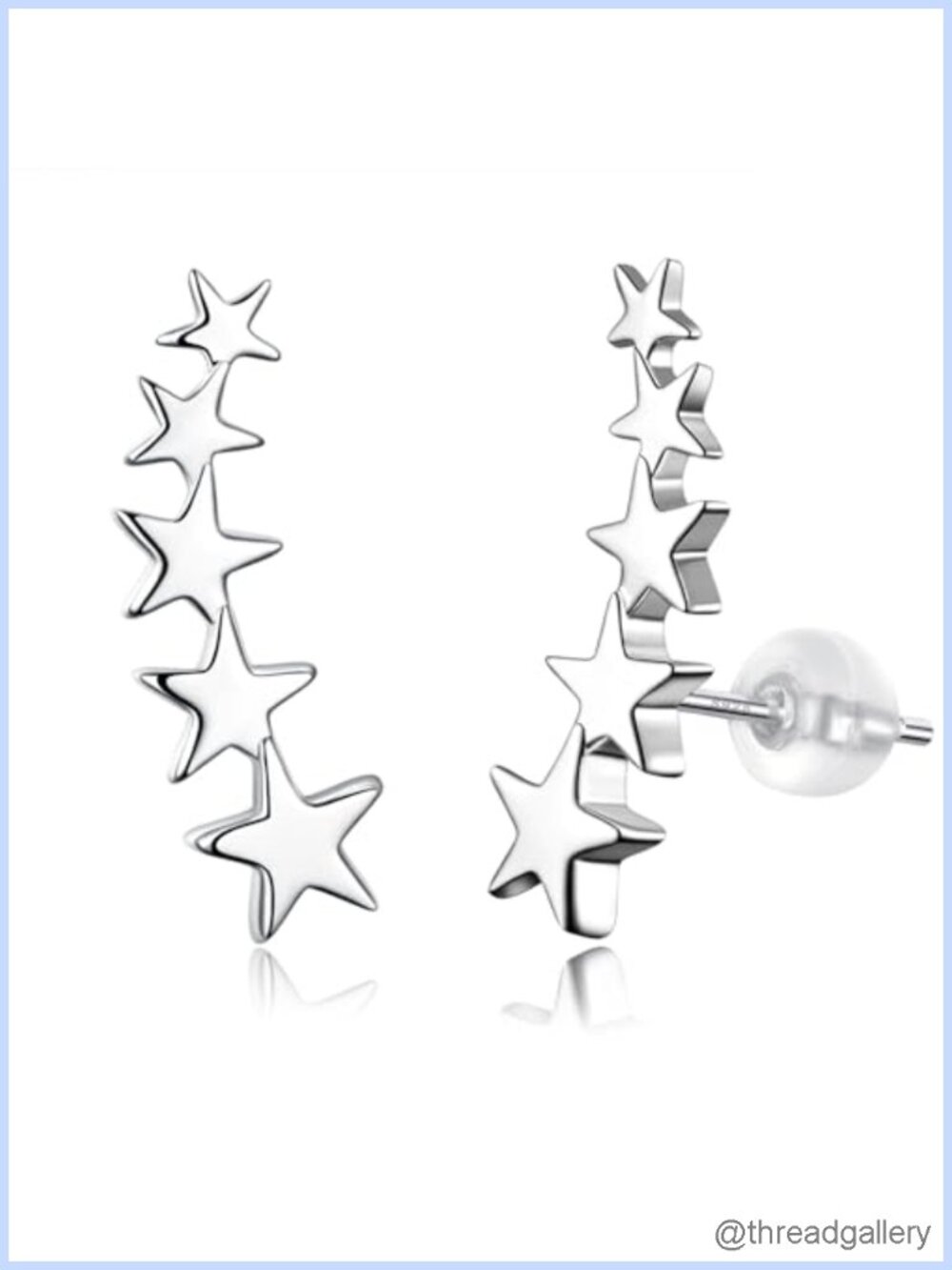 925 Sterling Silver Ear Crawler Star Stud Earrings Hypoallergenic Women Jewelry